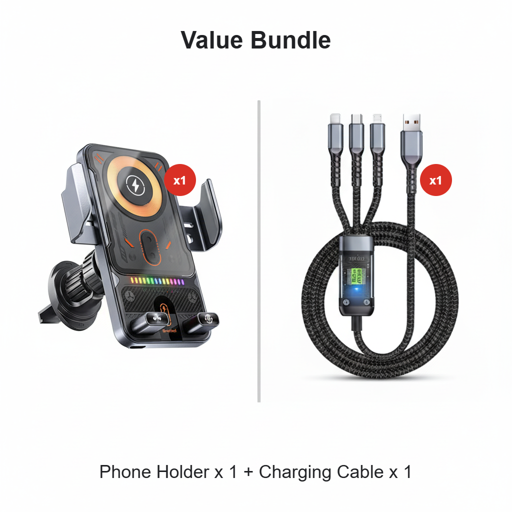 📱Smart 2-in-1 Car Rotating Mobile Phone Holder & Wireless Charger⚡