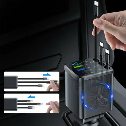 🚗7-in-1 Retractable Car Charger with USB-C & Voltage Display📱