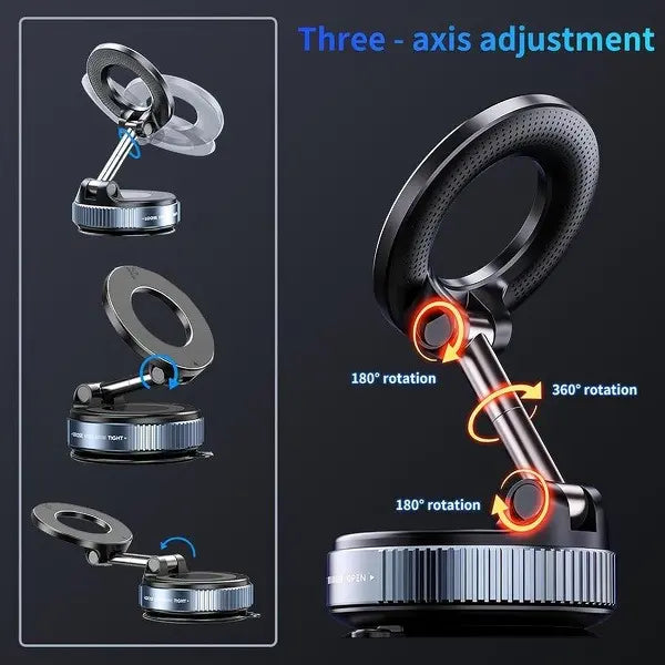 Magnetic Car Phone Holder, Strong Suction Cup, Foldable, For All Phones & Vehicles