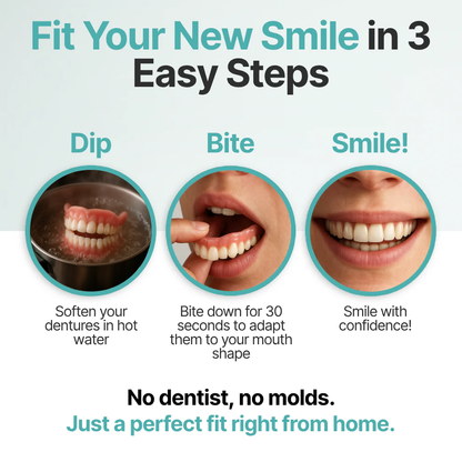 DENTURES-Boil-and-Bite Functional Denture, Self-fit at Home, Fully Adjustable for Narrow or Wide Arches, Long or Short-term Solution, Eat, Drink and Smile Confidently
