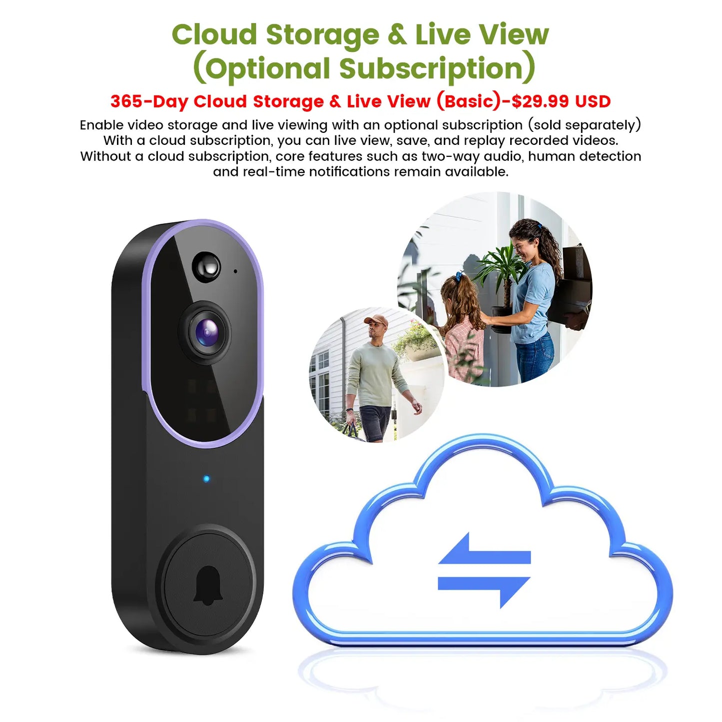 Wireless Video Doorbell Camera with AI Human Detection