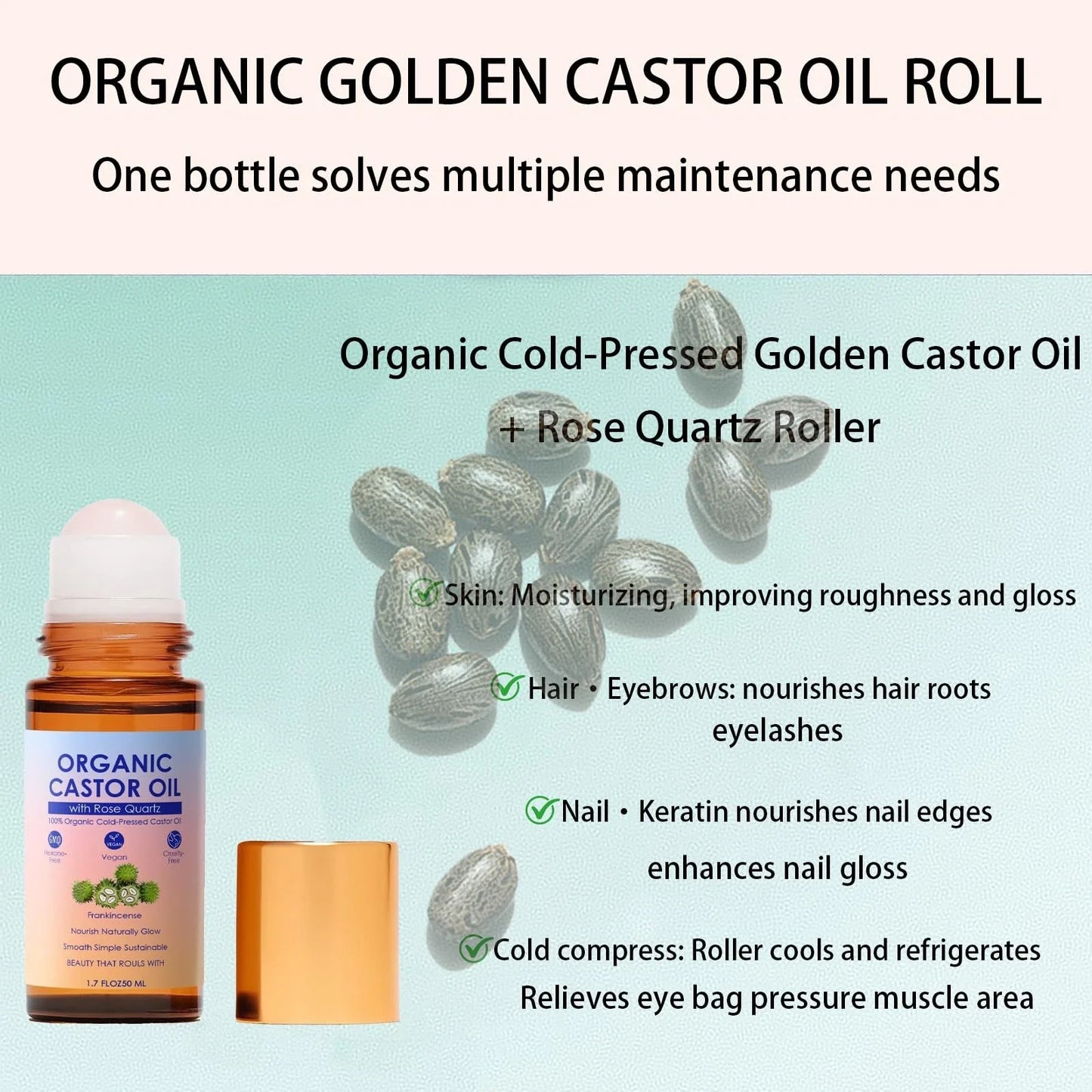 Organic Golden Castor Oil Roll-On with Rose Quartz